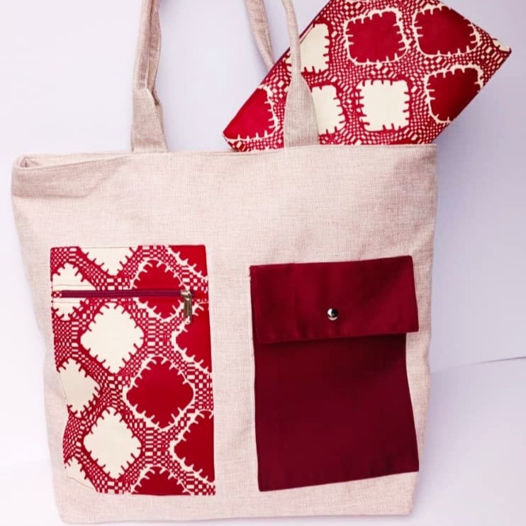cabas tendance beige - bordeaux