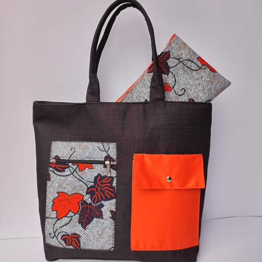 cabas tendance noir-orange