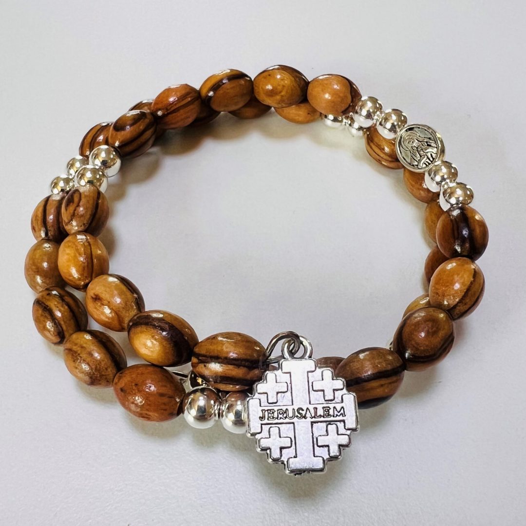 bracelet chapelet en bois d'olivier de Terre sainte
