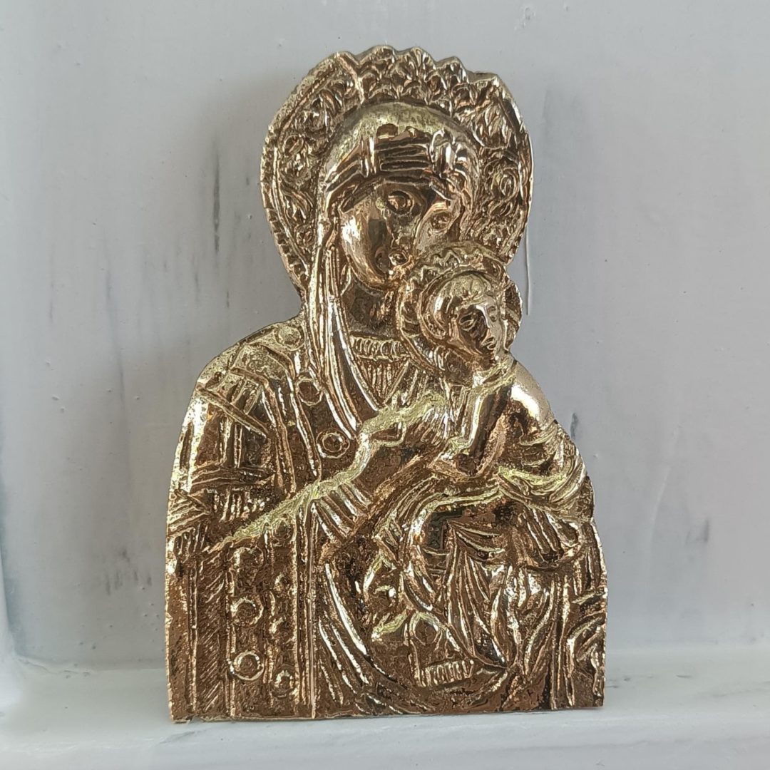 vierge Marie médaille murale en étain doré